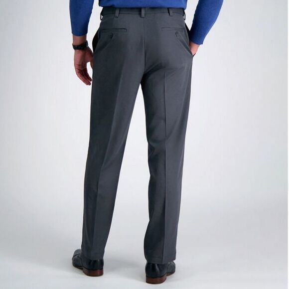 HAGGAR DRESS PANTS, 34x30, FLAT-FRONT, DARK GRAY, POLYESTER, CLASSIC FIT - Picture 2 of 14